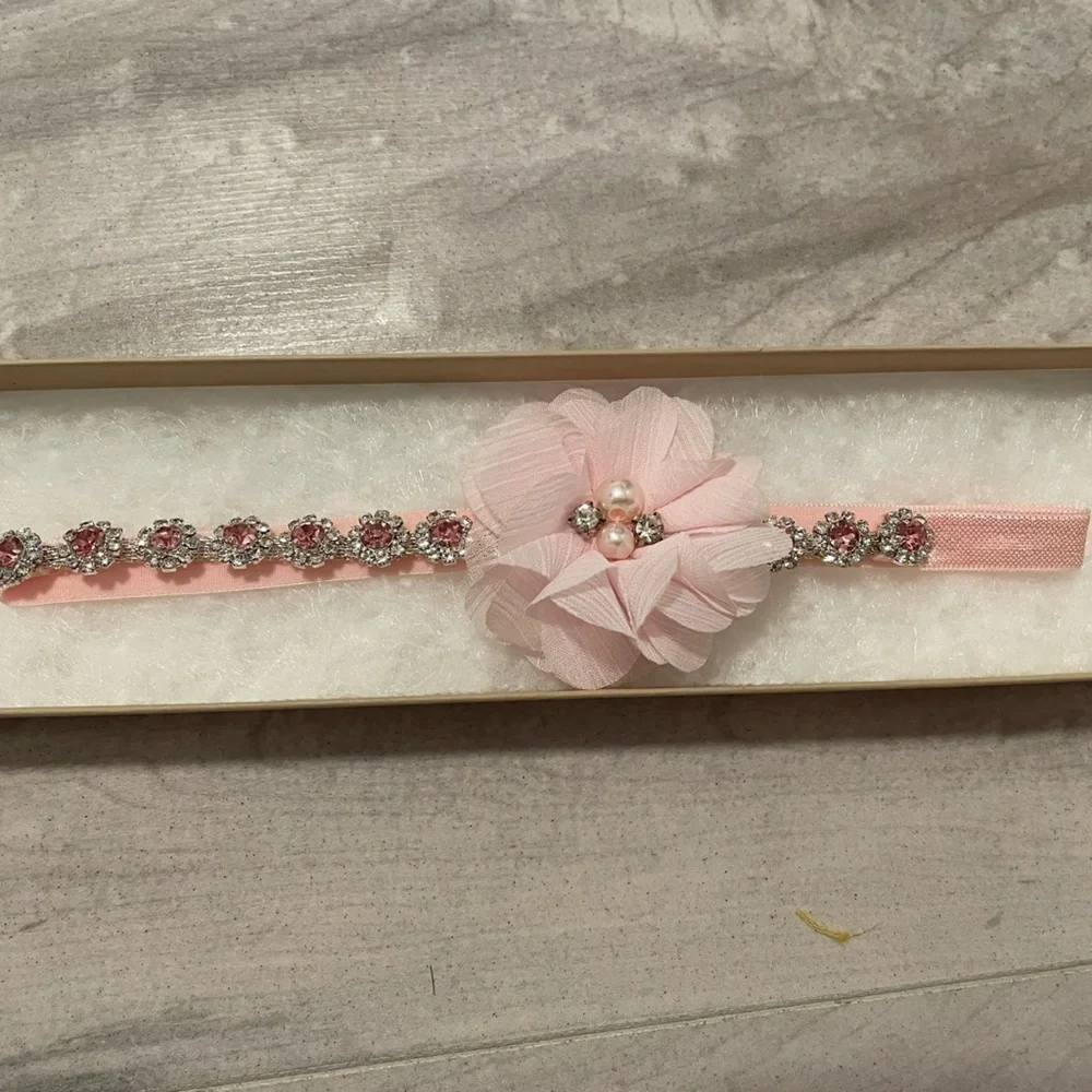 The Tiny Blessings Boutique Pink Rhinestone Newborn Headband With Pink Flower